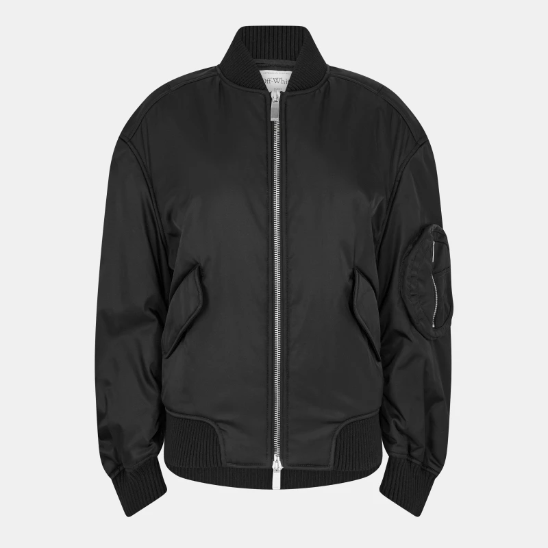 Image of Off White Womens Patterned Relaxed Fit Bomber Jacket Black female 4 (3XS)