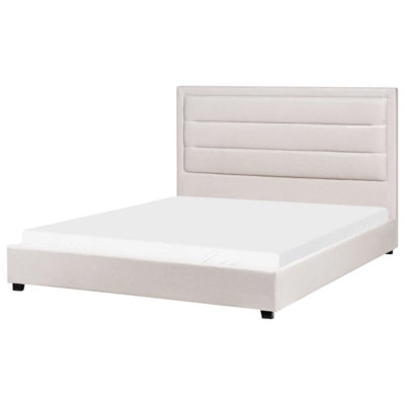 Image of Beliani Bed Fabric Rouen 160 X 200 Cm (Eu King Size) Light Beige