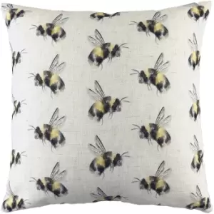 Image of Evans Lichfield Bee You Repeat Print Cushion Cover (One Size) (Off White/Black/Yellow)