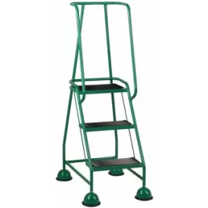 Image of Loops - 3 Tread Mobile Warehouse Steps -green- 1.43m Portable Safety Ladder & Wheels