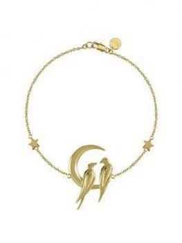 Image of Sara Miller 18Ct Gold Plated Crescent Moon Love Birds Bracelet