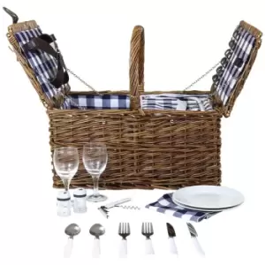 Image of 2 Person Wicker Picnic Basket Checkered