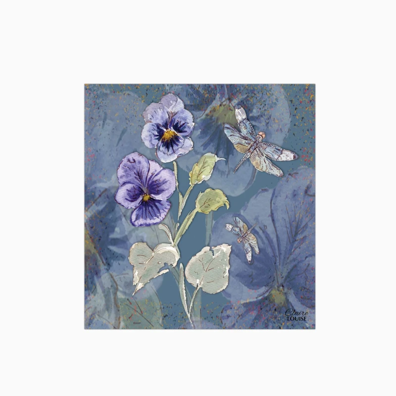 Image of Claire Louise Powder Bloom Pansies Glass Kitchen Splashback Size: 700mm x 750mm Multicolor Unisex 700mm x 750mm