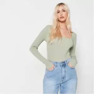 Image of Missguided Basic Square Neck Knit Rib Top - Green