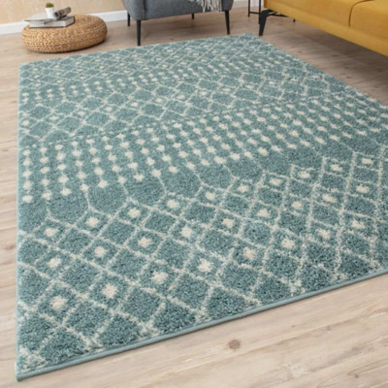 Image of THE RUGS Soft Moroccan Diamond Shaggy Rugs & Runners Duck Egg Blue Living Room Size: 140cm x 200cm Duck Egg Blue Unisex 140cm x 200 cm
