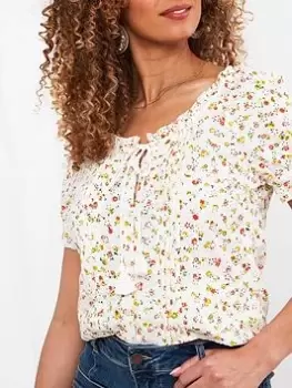 Image of Joe Browns Joe Browns Printed Broderie Blouse Multi, Size 8, Women