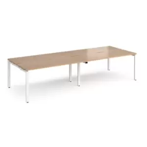 Image of Bench Desk 4 Person Rectangular Desks 2800mm Beech Tops With White Frames 1200mm Depth Adapt