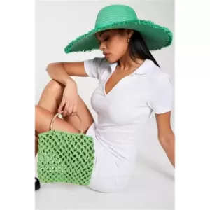 Image of I Saw It First Green Wide Brim Frayed Edge Straw Hat - Green