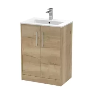 Image of Hudson Reed Juno 600mm Floor Standing 2 Door Vanity & Minimalist Basin - Autumn Oak