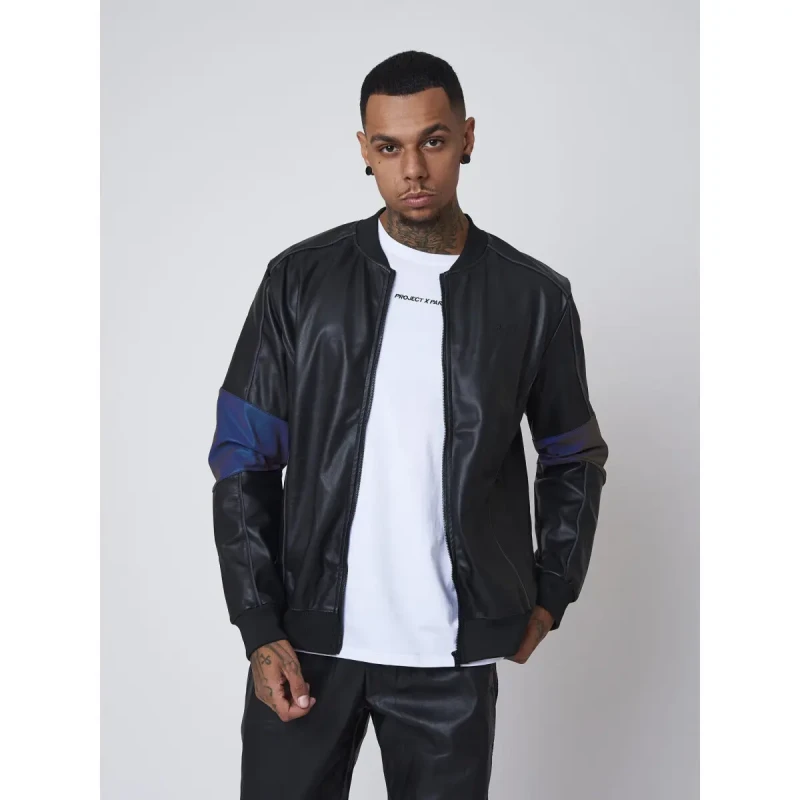 Image of Project X Paris Faux leather jacket with reflective insert Project X Paris Vert Male S
