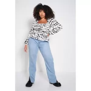 Image of I Saw It First White Plus Shirred Peplum Detail Spot Print Top - White