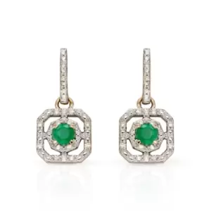 Image of JG Signature 9ct Gold Emerald & Diamond Art Deco Earrings