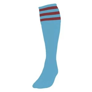 Image of Precision 3 Stripe Football Socks Sky/Maroon - UK Size 3-6