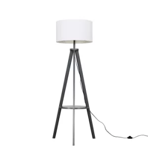Image of Morrigan Grey Wood Tripod Floor Lamp with XL White Reni Shade