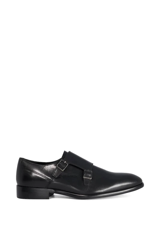 Image of Dune London Mens 'Sandwell' Leather Monk Straps in Black Size: 8 Black Male 8