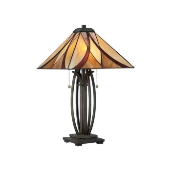 Image of Asheville - 2 Light Table Lamp Bronze, Tiffany Glass, E27 - Elstead