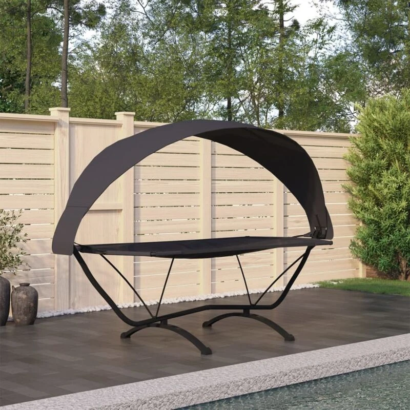 Image of VIDAXL Outdoor Lounge Bed with Canopy Black Steel and Oxford Fabric vidaXL 8720286672006