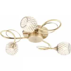 Image of Loops - Semi Flush Ceiling Light Brass Glass Beads 3 Bulb Hanging Pendant Lamp Shade