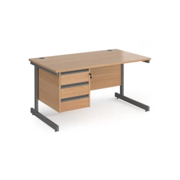 Image of Office Desk Rectangular Desk 1400mm With Pedestal Beech Top With Graphite Frame 800mm Depth Contract 25 CC14S3-G-B