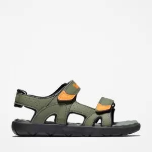 Image of Timberland Perkins Row Double-strap Sandal For Junior In Dark Green Green/orange Kids, Size 5