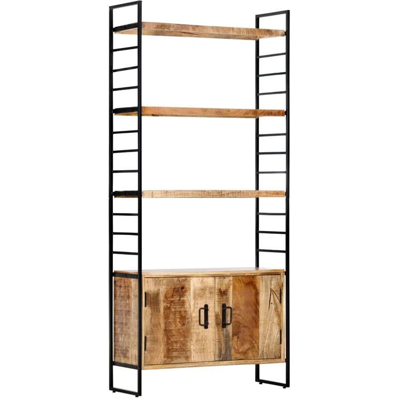 Image of vidaXL Rough Mango Wood 4-Tier Bookcase 80cm Book Racks Display Unit Cabinet