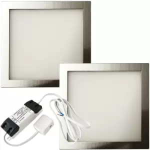 Image of 2x BRUSHED NICKEL Ultra-Slim Square Under Cabinet Kitchen Light & Driver Kit - Warm White LED
