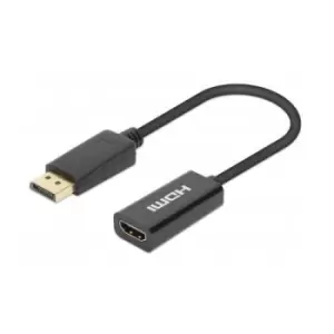 Image of Manhattan DisplayPort 1.2 to HDMI Active Adapter 4K@60Hz 15cm Male to Female DP With Latch Black Not Bi-Directional Three Year Warranty Polybag