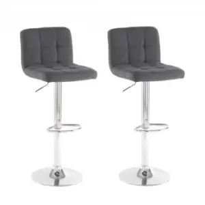 Image of Neo Grey Fabric Bar Stools With Polished Chrome Legs Set Of Two