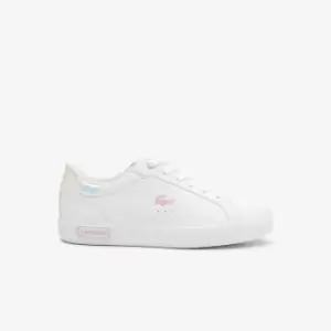 Image of Juniors' Lacoste Powercourt Synthetic Trainers Size 5 UK Junior White