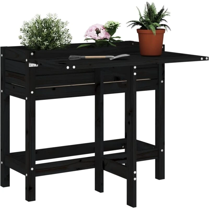 Image of vidaXL Garden Planter w/ Folding Tabletop Black Solid Pine, Black 825125