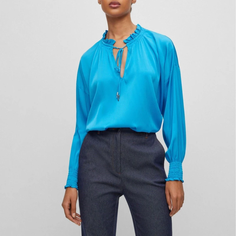 Image of Boss Baratina Relaxed-Fit Blouse Blue female 12