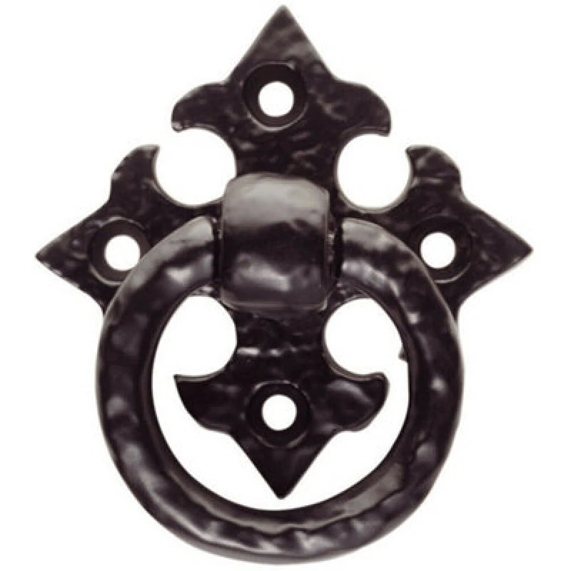Image of Loops Ornate Cabinet Ring Pull on Cross Backplate 35mm Fixing Centres Black Antique Black
