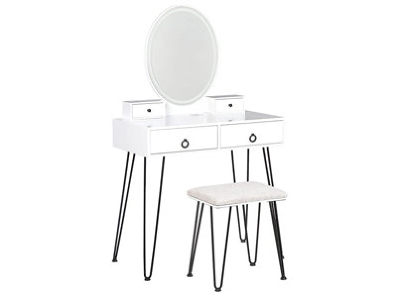 Image of Beliani Dressing Table With Mirror And Stool Soye LED White