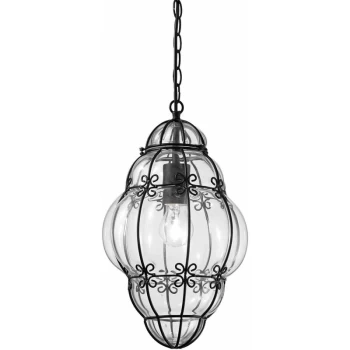 Image of Ideal Lux Lighting - Ideal Lux Anfora - 1 Light Ceiling Pendant Black, Clear Glass, E27