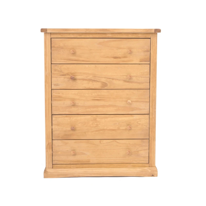 Image of Cabinet Bits Lucca 5 Drawer Chest of Drawers Wood Knob in Light Brown Light Brown Unisex