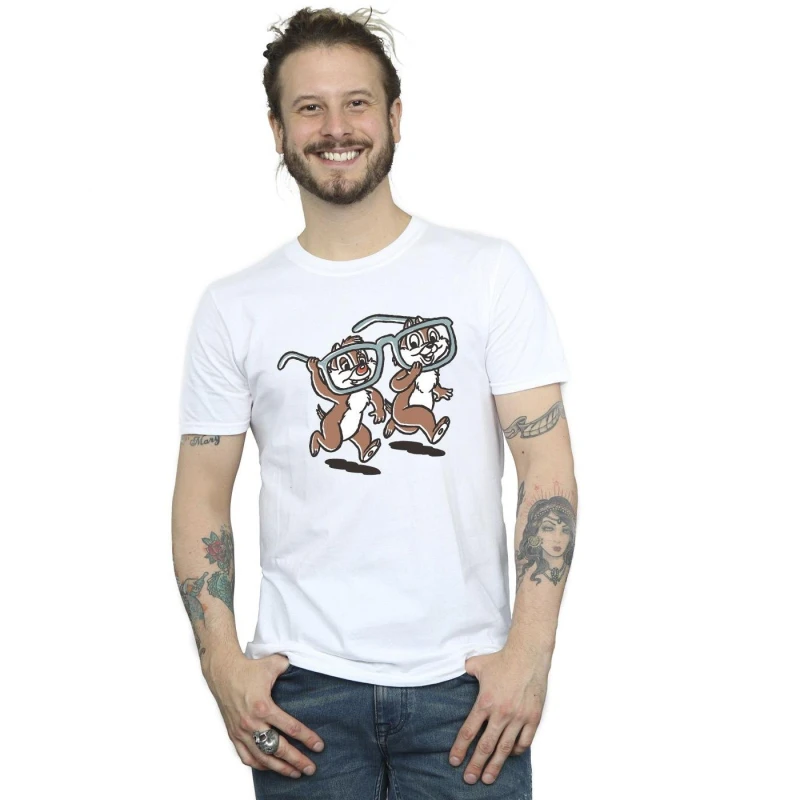 Image of Disney Men Chip 'n Dale Glasses T-Shirt in White Size: Small White S Male 5063283652538
