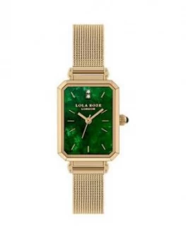 Image of Lola Rose Lola Rose Emerald Diamond Tank Dial Gold Stainless Steel Mesh Strap Ladies Watch