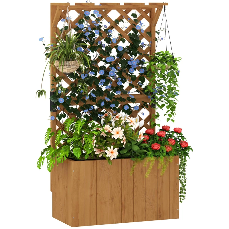 Image of Outsunny Wooden Planter with Trellis and Drainage Holes - Natural wood finish TJ Hughes 5063603521797