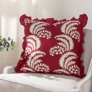 Image of Montrose Floral Pleat Fringe Cushion Redcurrent, Redcurrent / 50 x 50cm / Polyester Filled