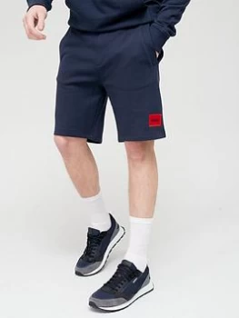 Image of HUGO Diz Red Patch Logo Jersey Shorts - Dark Blue, Dark Blue Size M Men