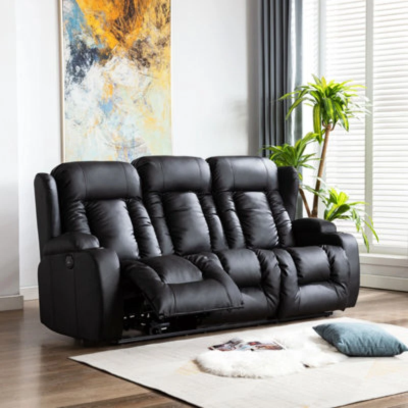 Image of MORE4HOMES Caesar high back electric bond grade leather recliner 3+2+1 sofa armchair set Black 3 seater - Black FUR-RC3-CAES-AUTO-BLACK