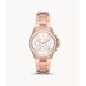 Image of Michael Kors Womens Everest Chronograph Rose Gold-Tone Stainless Steel Watch - Rose Gold