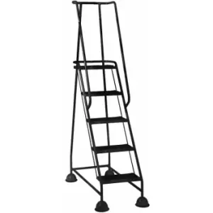 Image of Loops - 5 Tread Mobile Warehouse Steps Black 1.94m Portable Safety Ladder & Wheels