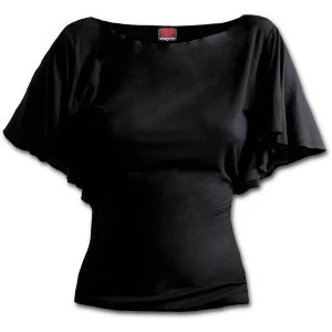 Image of Gothic Elegance Boat Neck Bat Sleeve Womens Medium Short Sleeve Top - Black