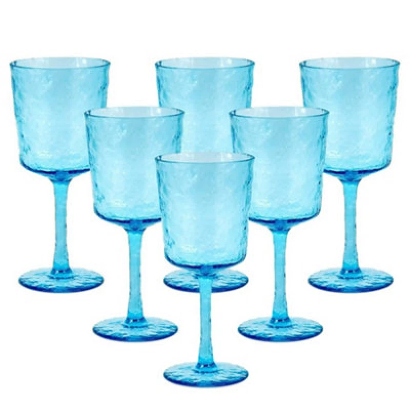 Image of Set Of 6 Bayside Lulworth Acrylic Hammered Wine Glass 360Ml - Blue