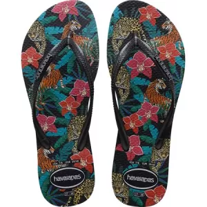 Image of Havaianas Womens Slim Tropical Flip Flops - Navy Blue - UK 6/7