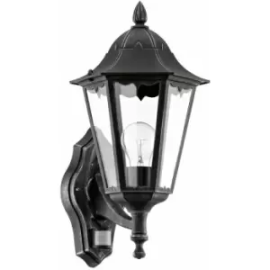 Image of Loops - IP44 Outdoor Wall Light & pir Sensor Black & Silver Patina 1 x 60W E27 Bulb
