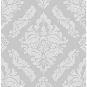 Image of Boutique Silver Damaris Damask Wallpaper - One size - metallic