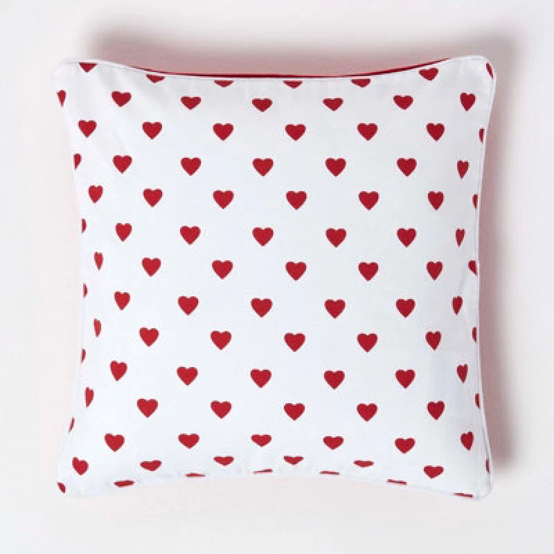 Image of Homescapes Cotton Red Hearts Cushion Cover, 45 X 45 Cm
