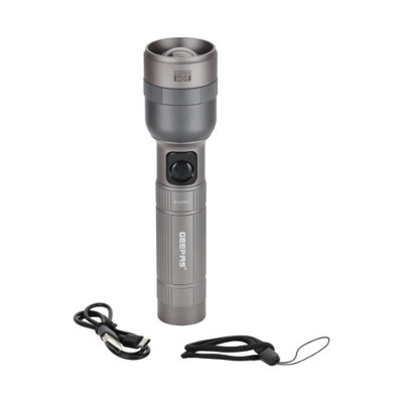 Image of Geepas Zoomable LED Flashlight 1500 Lumen Rechargeable Torch 10H Runtime